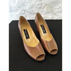 Etienne Aigner “Dance” Brown Croc Embossed Leather Peep‎ Toe Heels 7M Spain Y2K
